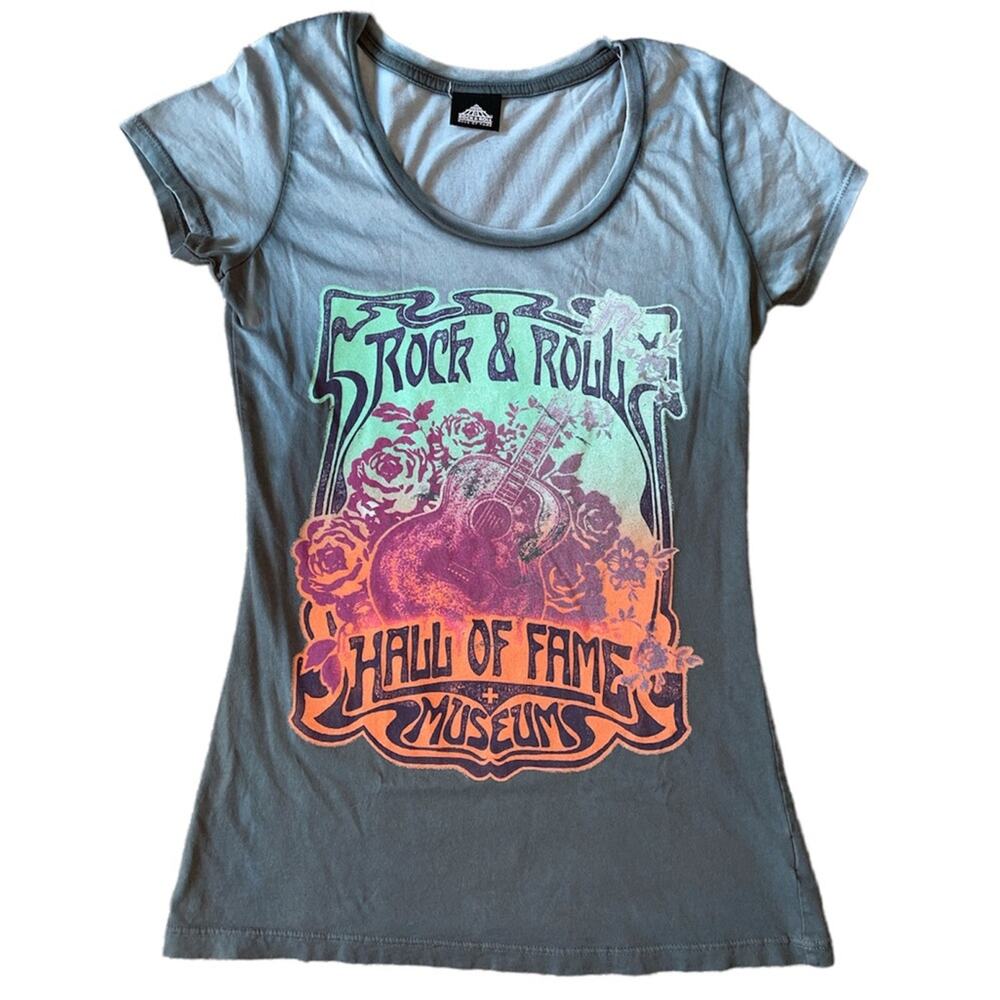 Rock & Roll Hall of Fame Ombré Grey Screen Print Short Sleeve T-shirt Size Small